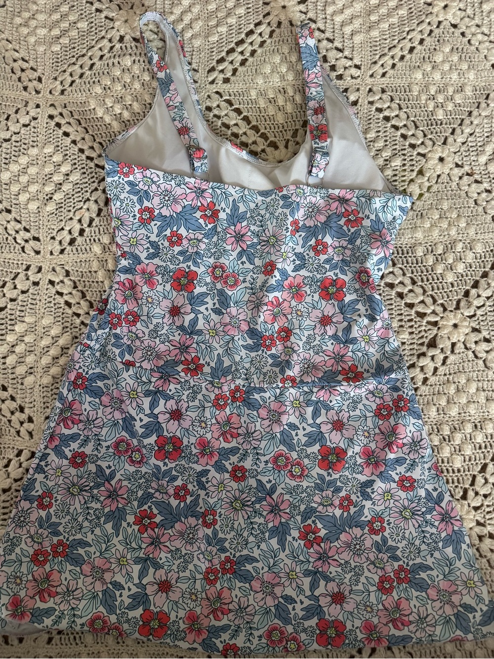 Floral Scoop Neck Women’s Swim Dress and Bikini Bottom - Pink & Blue - Picture 3 of 3